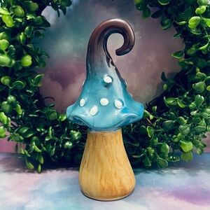 Enchanted Garden Porcelain Blue/Purple Curly Top Mushroom Decoration